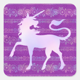 虹色ボヘミアンパターン&ユニコーンシルエット スクエアシール