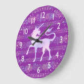 虹色ボヘミアンパターン&ユニコーンシルエット ラージ壁時計 (傾斜)