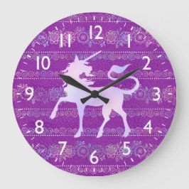 虹色ボヘミアンパターン&ユニコーンシルエット ラージ壁時計