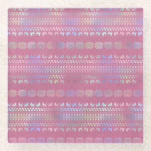 虹色ボヘミアンユニコーン模様 ガラスコースター (正面)