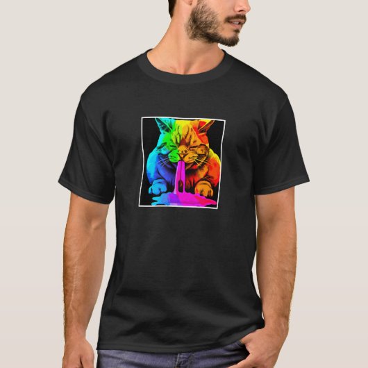 虹色ポップねこ吐き Tシャツ (正面)