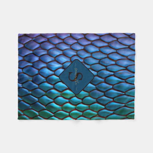 虹色マーメイドテールドラゴンはかりで測ファンタジー フリースブランケット (正面(横))