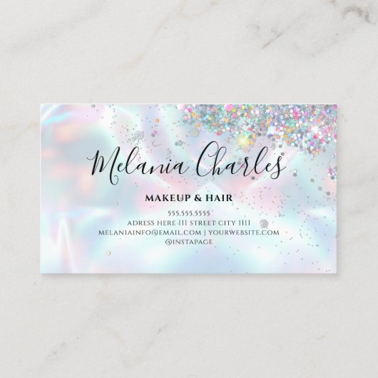 虹色メイクアップアーティストホログラフィーグリッターシック 名刺 (裏面)
