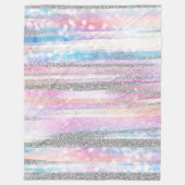 虹色モダンとシルバーのグリッターストロークストライプ フリースブランケット (正面)