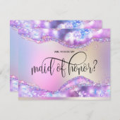 虹色モダンのオパールがメイド・オブ・オーナー（花嫁付き添い人） 招待状 (正面/裏面)