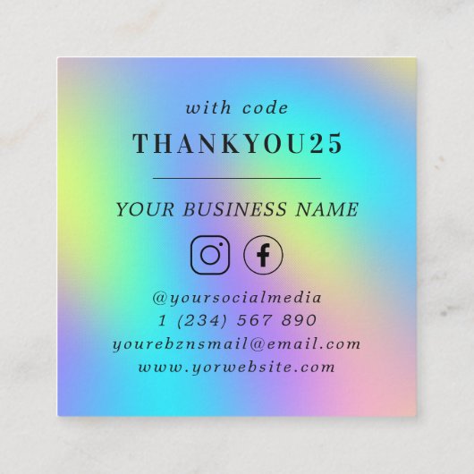 虹色モダンはっきりしたタイポグラフィ小規模企業 割引カード (裏面)