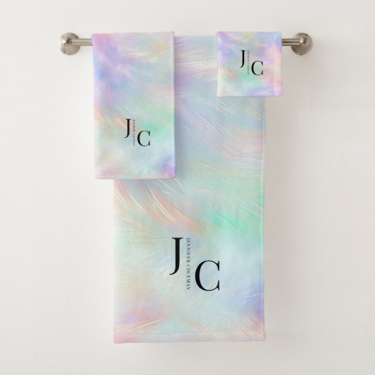 虹色モダンオパールスタイリッシュモノグラムのロゴ バスタオルセット (インサイチュ)