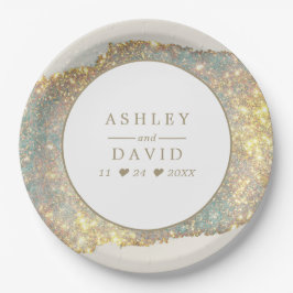 虹色モダングリッター結婚ズ ペーパープレート