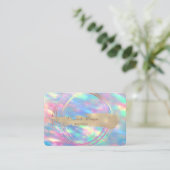 虹色モダン金ゴールド円ブラシストローク 名刺 (スタンド正面)