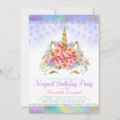 虹色ユニコーンの顔の誕生日パーティー招待状 招待状 (正面)