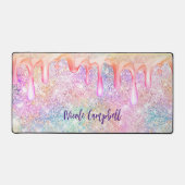虹色ユニコーンピンクフェイクグリッタードリップ デスクマット (正面)