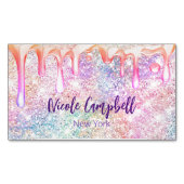 虹色ユニコーンピンクフェイクグリッタードリップ マグネット名刺 (正面)