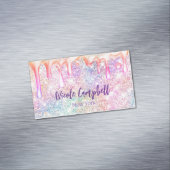 虹色ユニコーンピンクフェイクグリッタードリップ マグネット名刺 (インサイチュ)