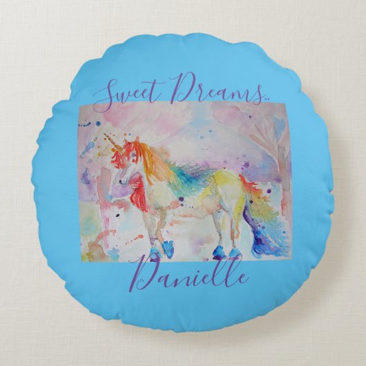 虹色ユニコーン ピンク 女の子 スイートドリーム クッション (正面)
