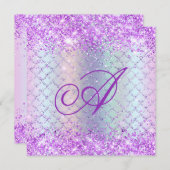 虹色レインボーきらめくマーメイドはかりで測誕生日 招待状 (正面/裏面)