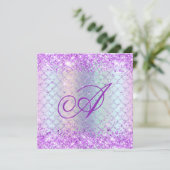 虹色レインボーきらめくマーメイドはかりで測誕生日 招待状 (スタンド正面)