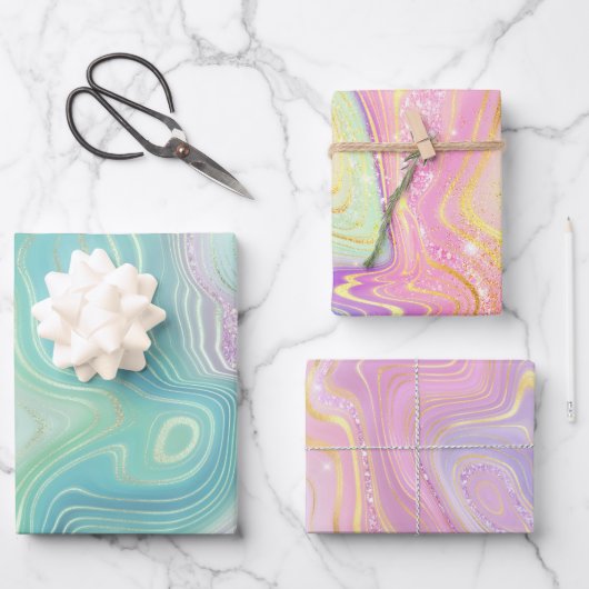 虹色レインボーグラディエントおよび金箔層 ラッピングペーパーシート (正面)