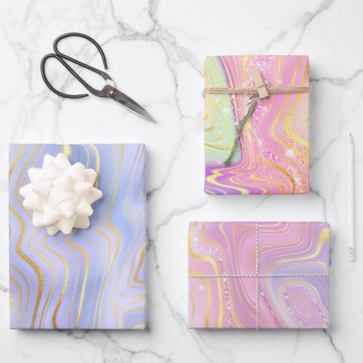 虹色レインボーグラディエントおよび金箔層 ラッピングペーパーシート (正面)