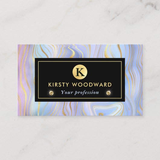 虹色レインボーグラディエントおよび金箔層 名刺 (正面)