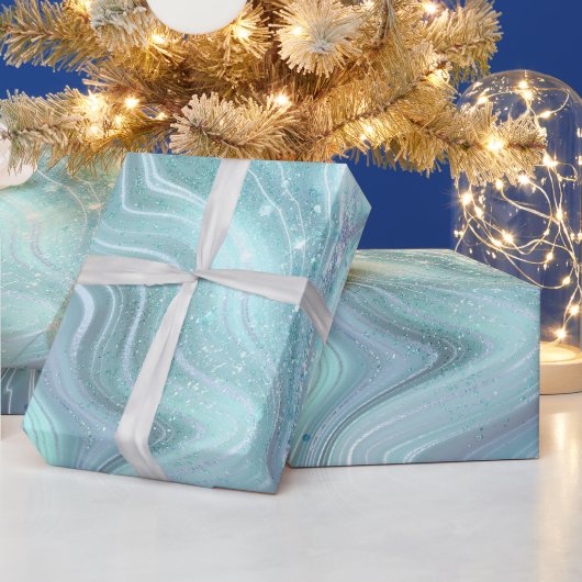 虹色レインボーグラディエントおよび銀箔の地層 ラッピングペーパー (クリスマス)