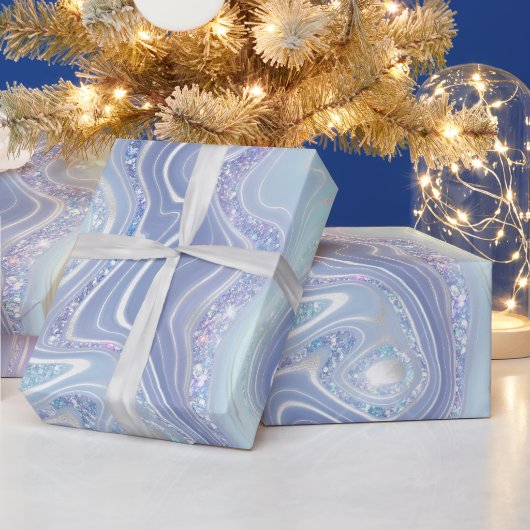 虹色レインボーグラディエントおよび銀箔の地層 ラッピングペーパー (クリスマス)