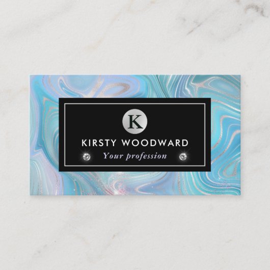 虹色レインボーグラディエントおよび銀箔の地層 名刺 (正面)