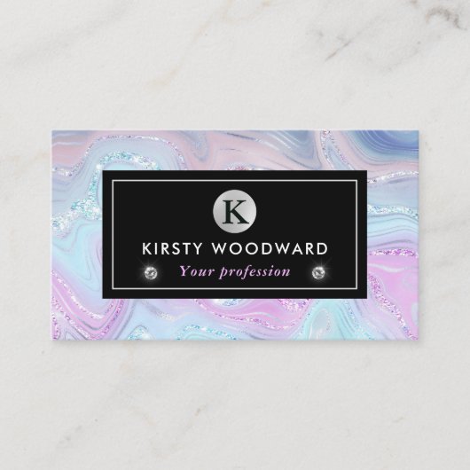 虹色レインボーグラディエントおよび銀箔の地層 名刺 (正面)