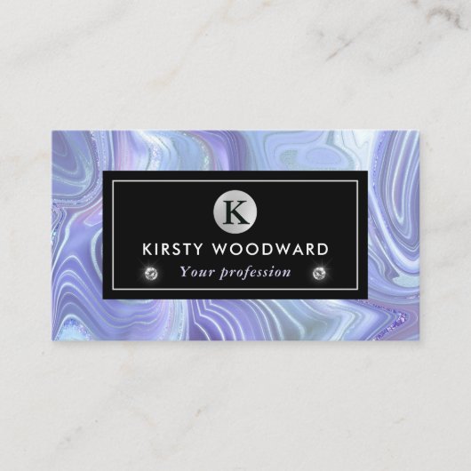 虹色レインボーグラディエントおよび銀箔の地層 名刺 (正面)