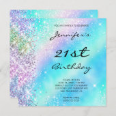 虹色レインボーグリッターとホイル21歳の誕生日 招待状 (正面/裏面)