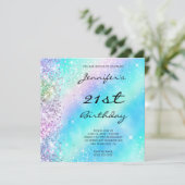 虹色レインボーグリッターとホイル21歳の誕生日 招待状 (スタンド正面)