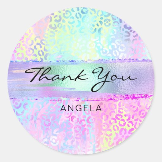 虹色レインボーヒョウピンクありがとう ラウンドシール (正面)