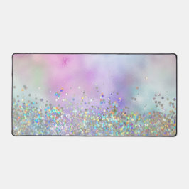 虹色レインボーホログラフィックグリッター デスクマット