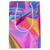 虹色レインボーメタリックパステルピンク、アクア ミディアムペーパーバッグ (正面)