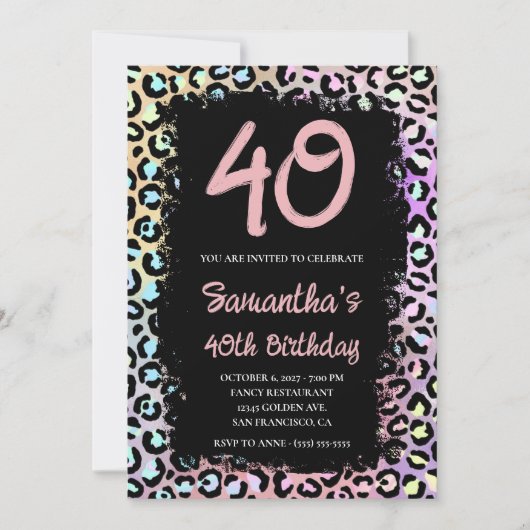 虹色レオパードの40歳の誕生日 招待状 (正面)