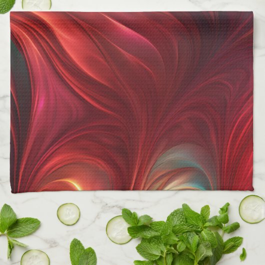 虹色レッド抽象芸術旋回 キッチンタオル (折り畳み)