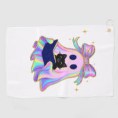 虹色幽霊と本と黒猫クラス ゴルフタオル (横)