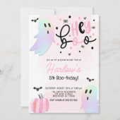 虹色幽霊ヘイブブピンクハロウィーン誕生日 招待状 (正面)