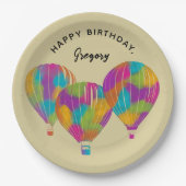 虹色彩の鮮やか気球パーソナライズされた ペーパープレート (正面)
