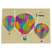 虹色彩の鮮やか気球パーソナライズされた ラージペーパーバッグ (正面)