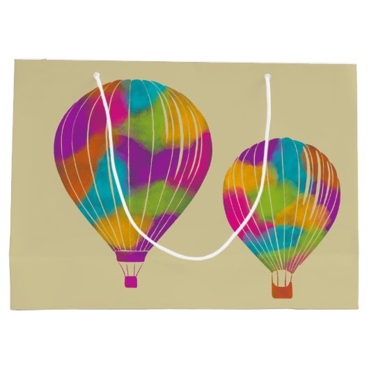 虹色彩の鮮やか気球パーソナライズされた ラージペーパーバッグ (裏面)