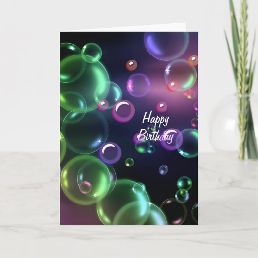 虹色誕生日の泡（黒） カード (正面)
