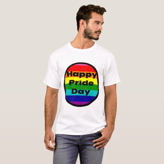 虹色LGBTQハッピープライドデイのお祝い Tシャツ (正面フル)