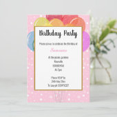 虹風船 ピンク バブル 誕生日 招待状 (スタンド正面)
