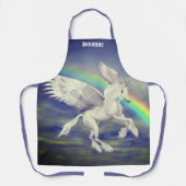 虹飛んでいるの上のユニコーンパーソナライズされた馬 エプロン (正面)