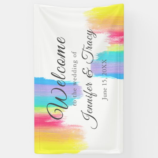 虹鮮やかの水彩へようこそ結婚 横断幕 (縦)