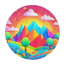 虹鮮やかの風景画 カッティングボード
