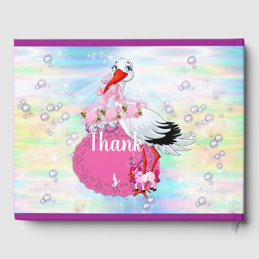 虹、ふわふわの雲と蝶のベビーガール ゲストブック (裏面)