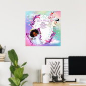 虹、ふわふわの雲と蝶のベビーガール ポスター (ホームオフィス)