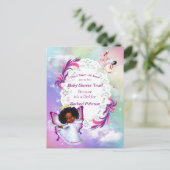 虹、ふわふわの雲と蝶の赤ちゃんシャワー ポストカード (スタンド正面)