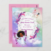 虹、ふわふわの雲と蝶の赤ちゃんシャワー ポストカード (正面/裏面)